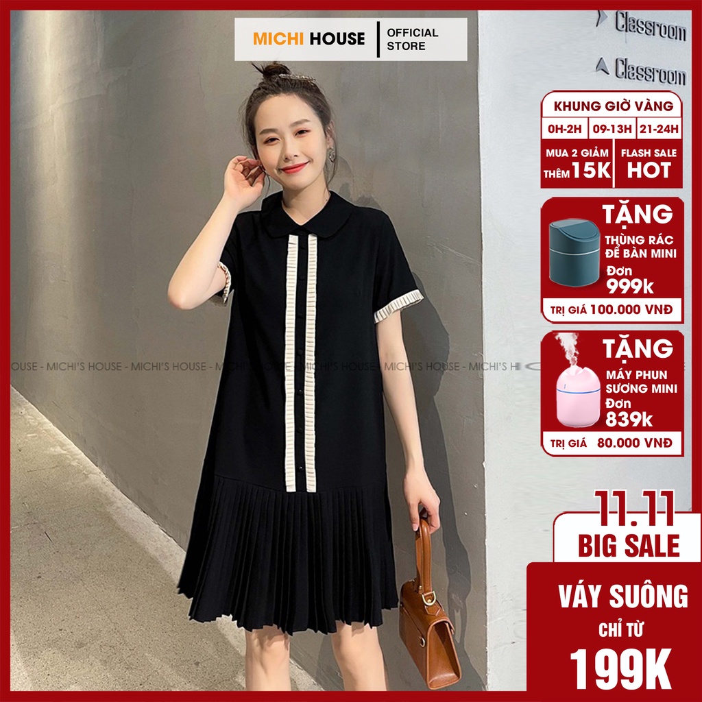 Đầm dáng suông váy xếp ly, váy suông rộng đầm bầu váy bầu freesize, mã V281 - Michi House