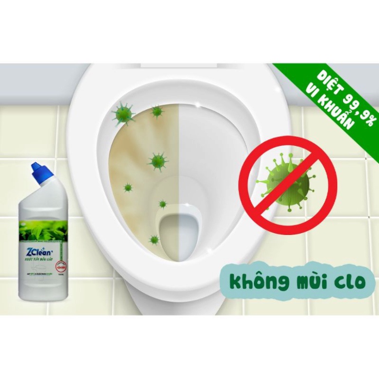 ZClean - Nước Tẩy Bồn Cầu Không Mùi hoạt chất Clo, không khiến hại cho men sứ, siêu tẩy vết ố vàng, sát khuẩn - chai 900