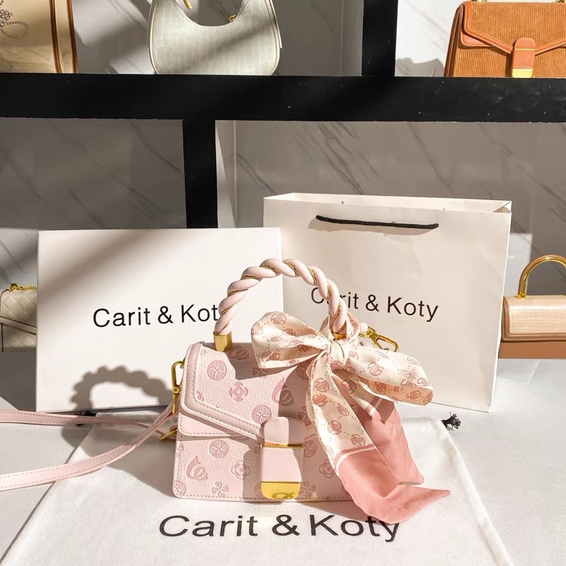 Túi xách nữ size 20 hồng pastel phối khăn sang chảnh Carit & Koty