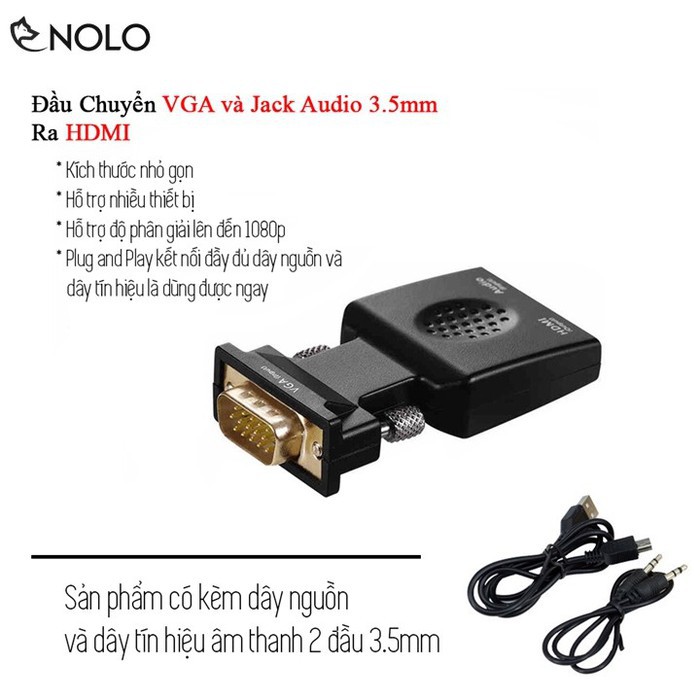 Đầu Chuyển Tín Hiệu Hình Ảnh Âm Thanh Model HDV403 Từ Chui VGA Audio 3.5mm Sang Chui HDMI Hỗ Trợ Độ Phân Giải 1080p