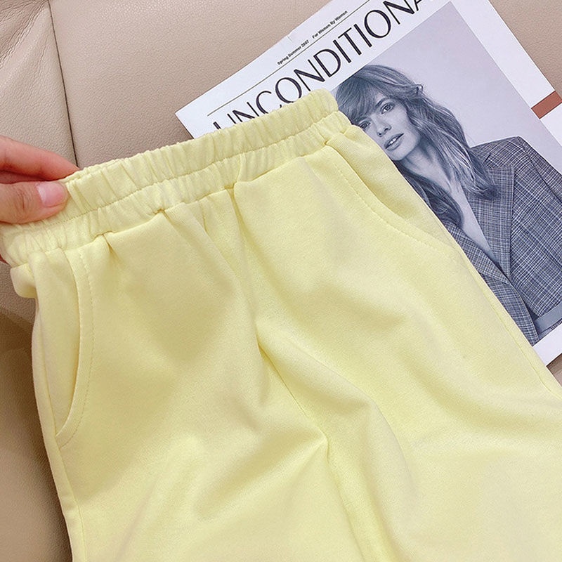 Set Đồ Thể Thao Hai Mảnh Áo Tay Ngắn + Quần Ống Rộng Phong Cách Phương Tây Thời Trang Mùa Hè Cho Bé Gái