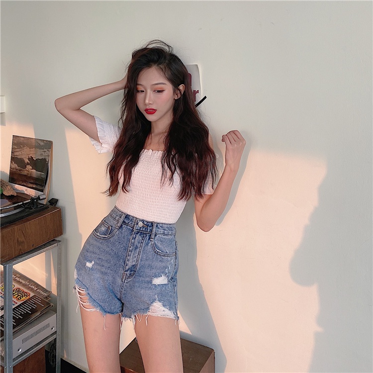 DUNEA Quần Short Denim Lưng Cao Thời Trang Cá Tính Cho Nữ