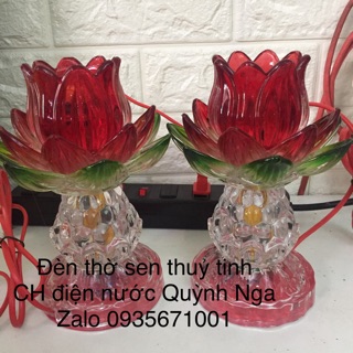 1 cặp Đèn thờ sen thuỷ tinh cao 20cm