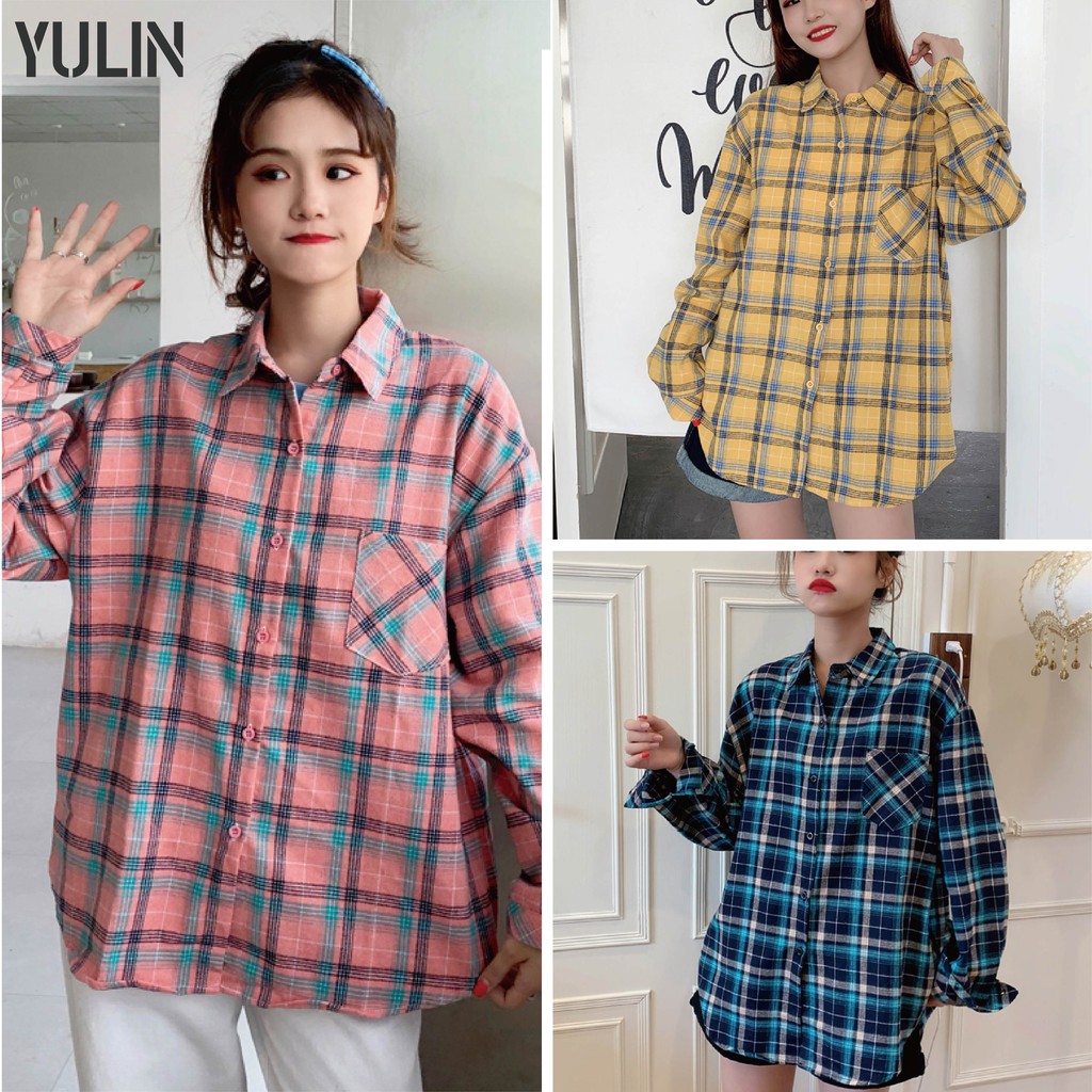 Korean style plaid long-sleeve shirt for women spring-summer for women S2021K