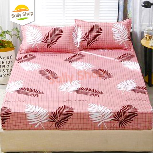 Bộ Ga Gối Cotton Poly Mẫu LÁ TUYẾT HỒNG