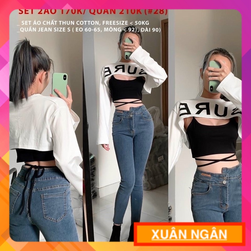 SÉT ÁO CROPTOP TAY DÀI CHÉO EO HOT
