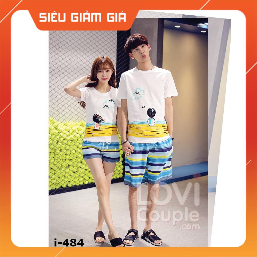 ÁO ĐÔI - Quần Đi Biển Nữ Hình Sọc Ngang Xanh - LoviCouple - Có FeedBack