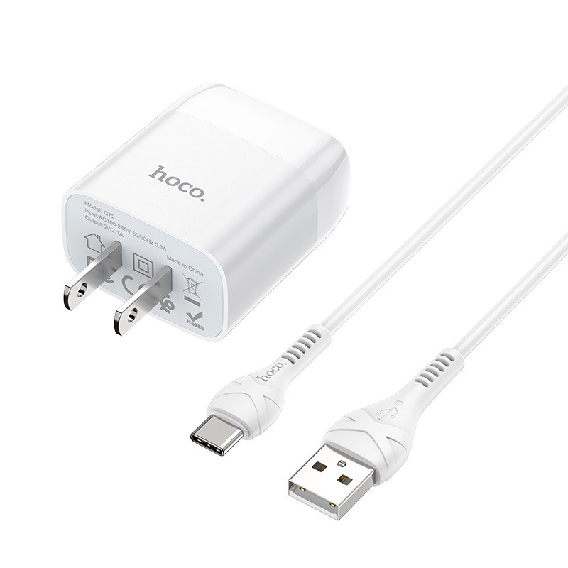 Bộ sạc CHÍNH HÃNG HOCO C72 2.1A 1 cổng USB kèm cáp Lightning/ Micro/ Type-C cho điện thoại iPhone/ Samsung/ Oppo/ Xiaomi