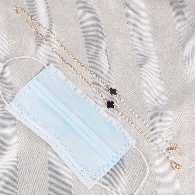 Dây Đeo Mắt Kính Đính Hạt Ngọc Trai Kèm Hai Móc Treo Mặt Nạ Giá Đỡ