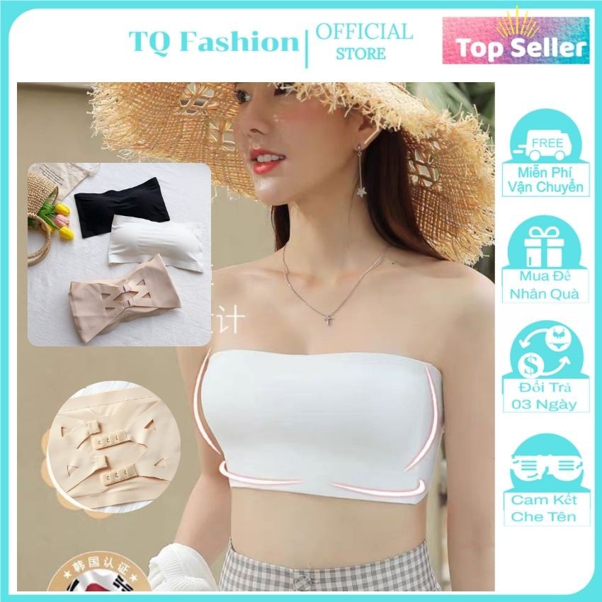 Áo quây ngực ống cài sau đen trắng dáng ngắn co giãn sexy, Áo lót bra croptop không dây thun phông trơn ôm body