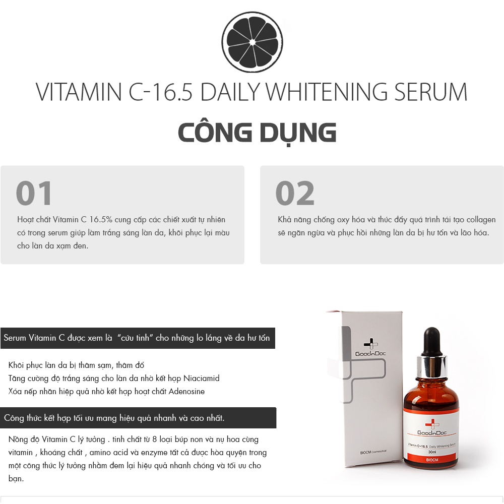 [HÀNG NHẬP KHẨU] Serum Dưỡng Trắng Sáng Da, Giảm Thâm Nám Sạm Da, Chống Lão Hóa GoodnDoc Vitamin C 16.5 Daily Whitening