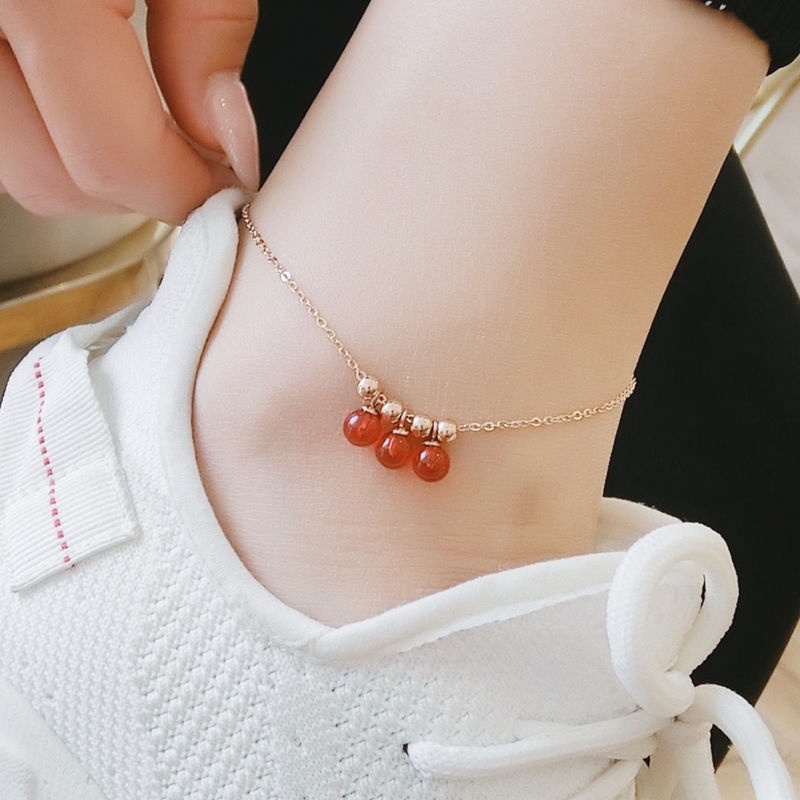 Lắc chân 3 hạt đỏ dễ thương
