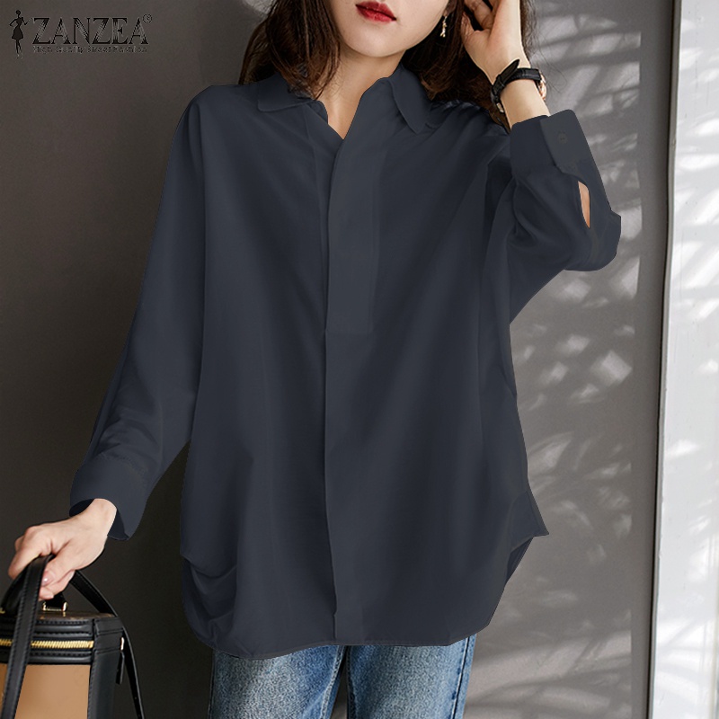 Zanzea Áo Sơ Mi Tay Dài Viền Bên Phong Cách Hàn Quốc Thanh Lịch Dành Cho Nữ
