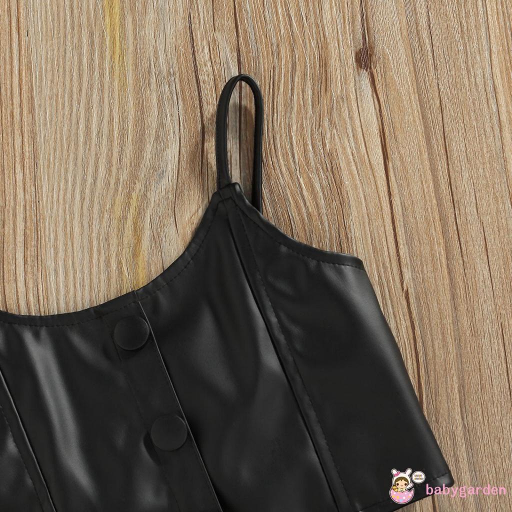 BABYGARDEN-1-6years Baby Girls Casual Suit, Solid Color Sleeveless Sling Tops+Button Pleated Short Skirt, Black