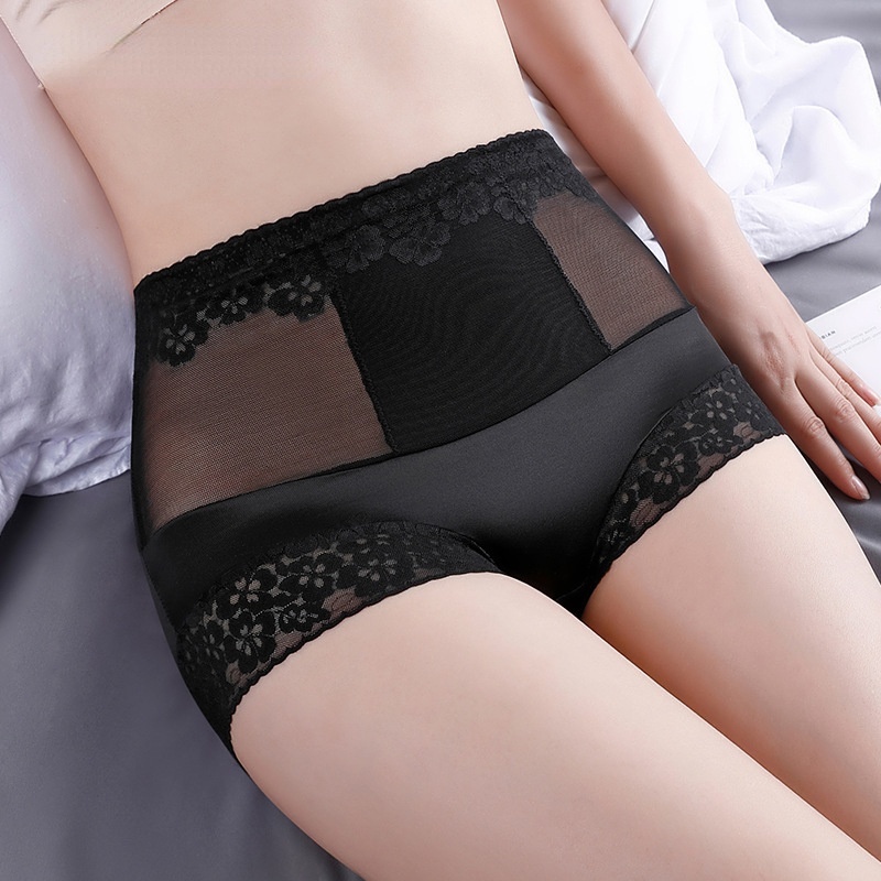 Quần lót lụa lưng cao ren co giãn thoáng khí cho quý cô sang trọng