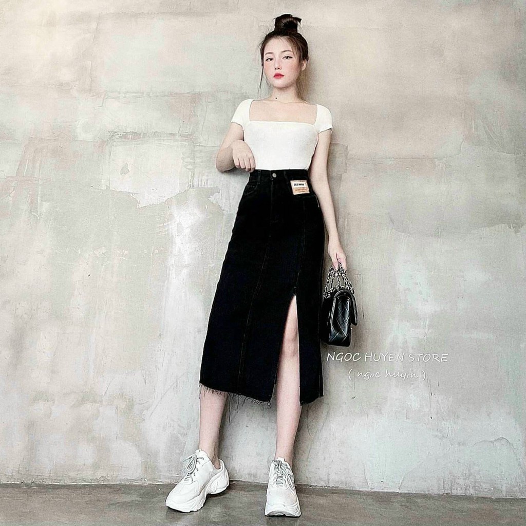 [Mã SRJULY1215 giảm 20K đơn 50K] Chân Váy Jeans Dáng Dài Lưng Cao Chữ A Xẻ Tà Thời Trang Cho Nữ | BigBuy360 - bigbuy360.vn