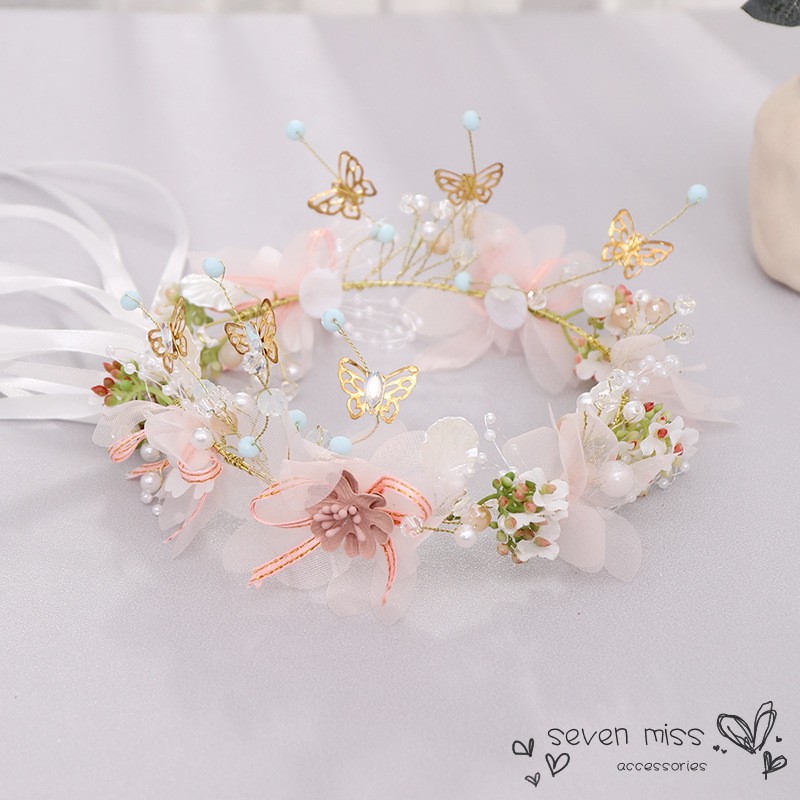 Vòng hoa đeo đầu đính hoa và bướm kiểu Âu Mỹ đơn giản