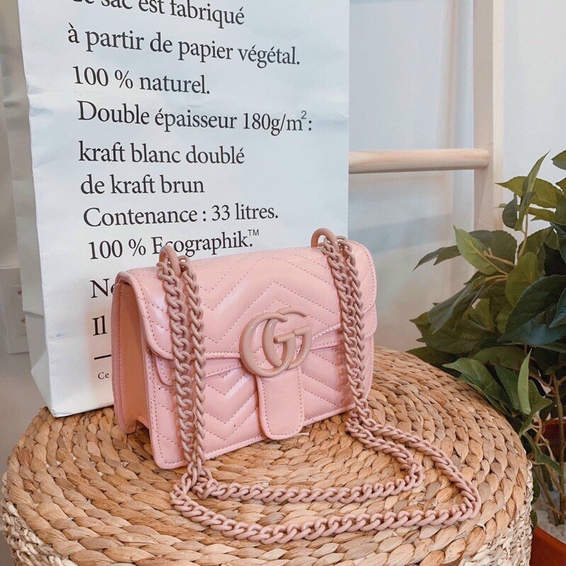 Túi xách nữ khóa GG trần chỉ bóng da mềm  DC.Fashion