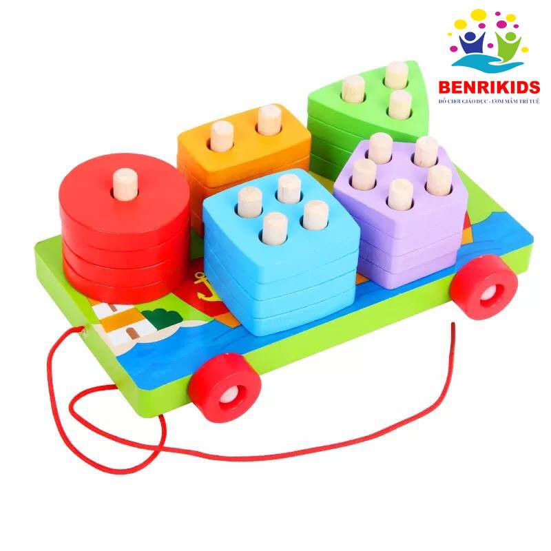 Giáo Cụ Montessori Thả Hình Khối Trên Thanh Bằng Gỗ Giúp Bé Phát Triển Trí Não