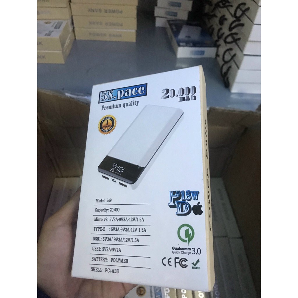 Sạc Dự phòng 5s9 20000mah sạc nhanh (test 7 ngày/ BH 1 đổi 1: 12 tháng) BÁN LẺ NHƯ BÁN SỈ