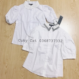 Áo sơ mi cộc tay bồng cổ ren 2 kiểu