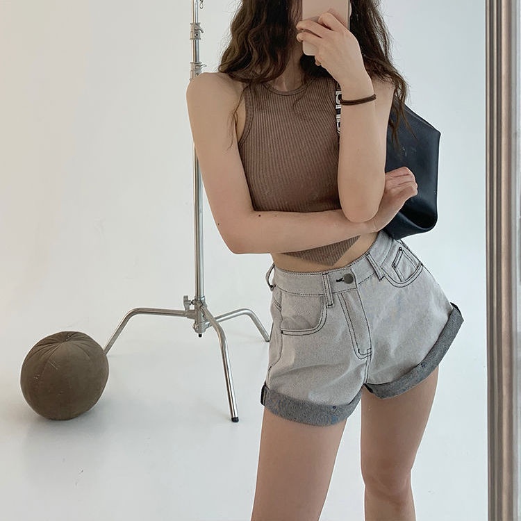 Jiashucheng Quần Short Denim Lưng Cao Ống Rộng Thời Trang Mùa Hè Dành Cho Nữ
