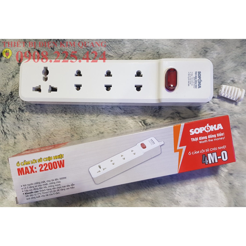 Ổ cắm điện lõi sứ chịu nhiệt không dây 4M SOPOKA 2500W TRẮNG