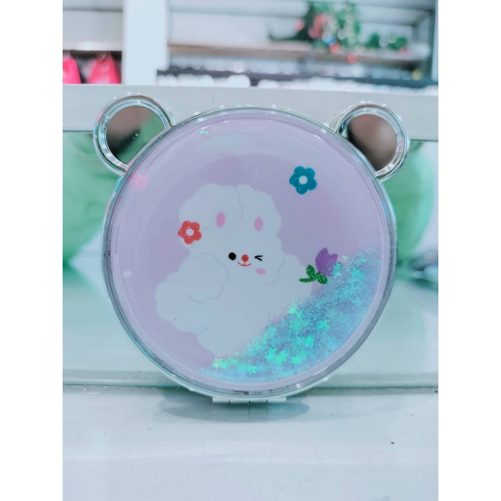 Gương Mini 2 Mặt Cầm Tay Hình Gấu Có Kim Tuyến, gương 2 mặt thời trang