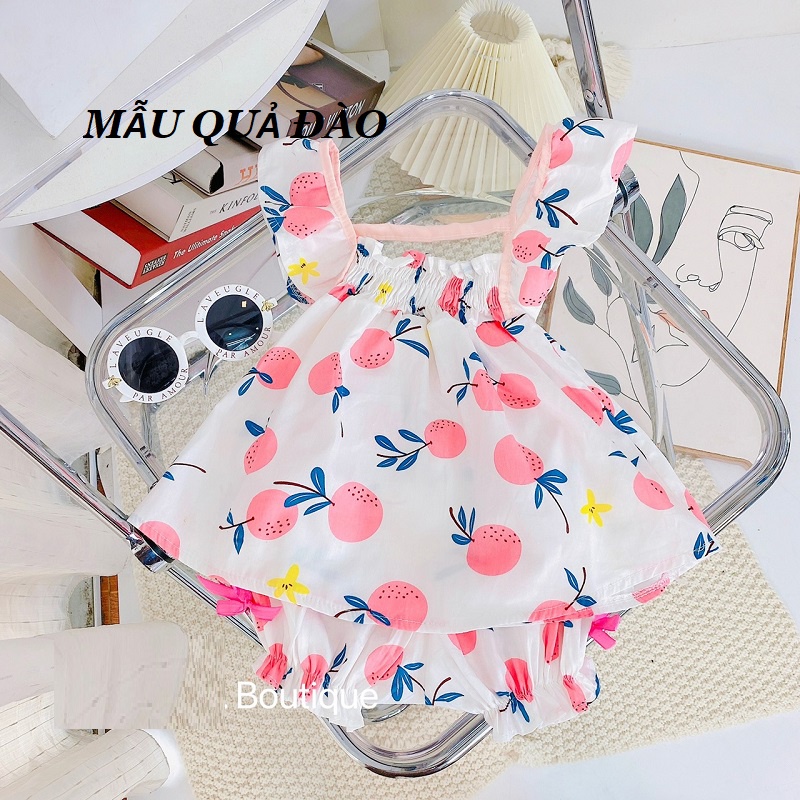 Set bé gái 2 nơ cánh tiên dâu tây Baby XHN588