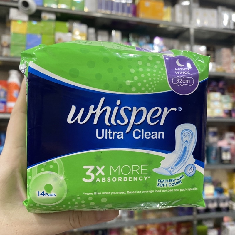 Băng vệ sinh Whisper Ultra Clean ban đêm siêu thấm có cánh 14 miếng