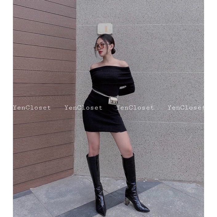 Hình chính chủ YenCloset - Body trễ vai tay dài , sang chảnh tôn dáng , siêu co giãn chất dày dạn