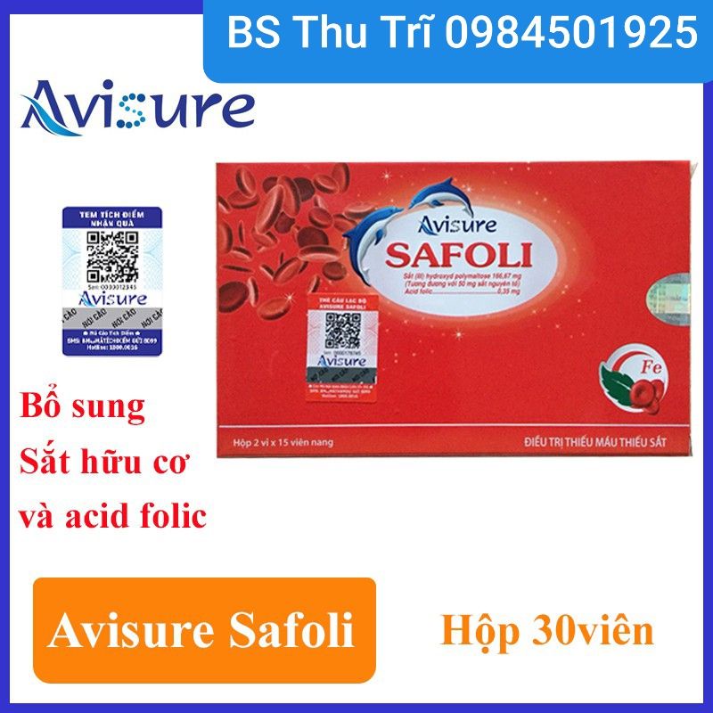 AVISURE SAFOLI - Sắt hữu cơ chuyên biệt cho phụ nữ mang thai và sau sinh hộp 30 viên