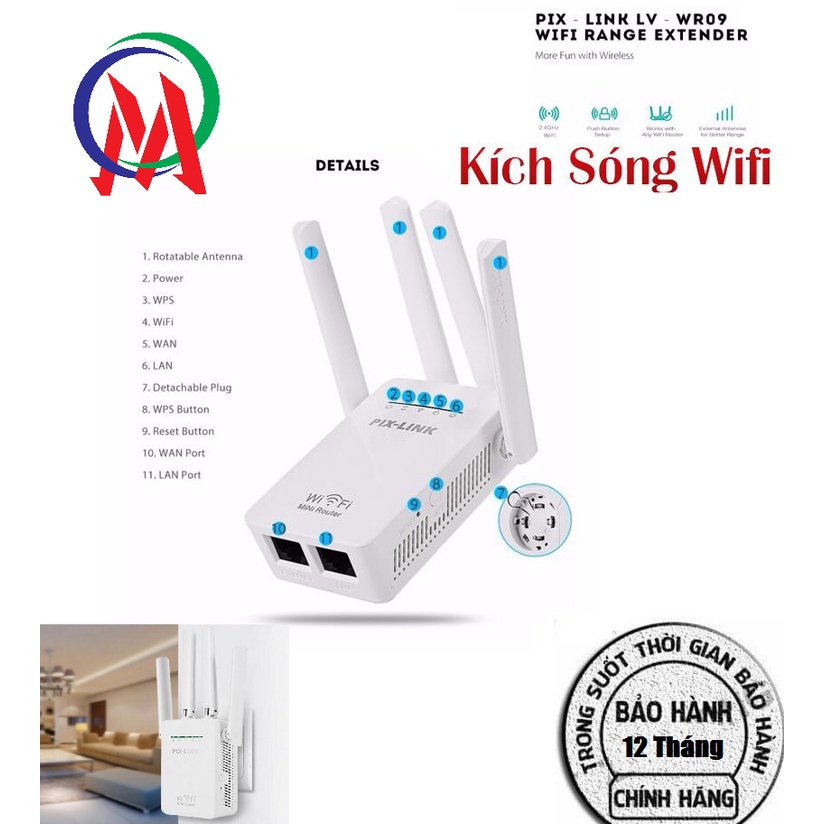 Thiết Bị Kích Sóng Wifi PIX-LINK 4 Ăng Ten LV-WR09