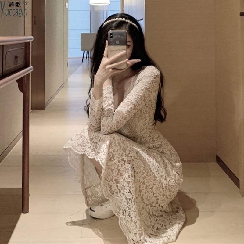 Đầm Ren Dáng Dài Thiết Kế Mới Thời Trang Mùa Thu Đông Theo Phong Cách Hàn Quốc Cho Nữ