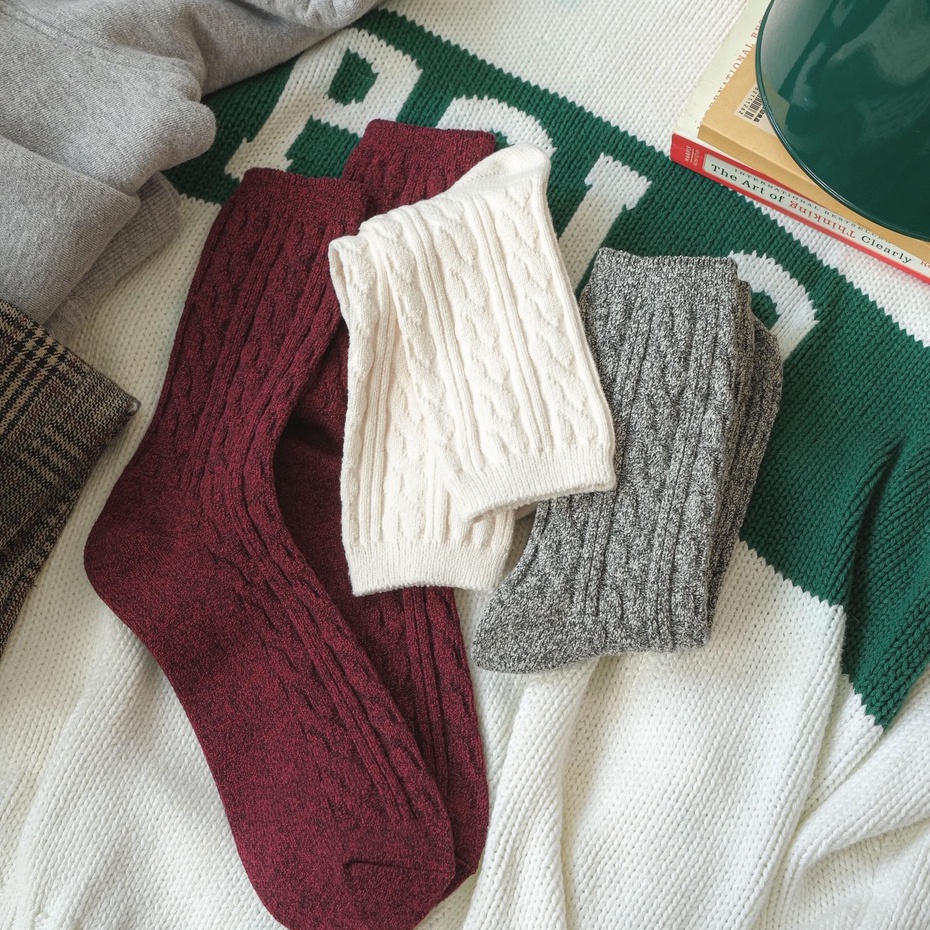 SOFT PILLOW KNIT SOCKS - Tất vớ len cao cổ nữ vặn thừng siêu mềm mại êm ái, phù hợp mùa đông, nhập khẩu Hàn Quốc