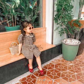 Váy hoa nhí cổ sen vải linen cho bé gái