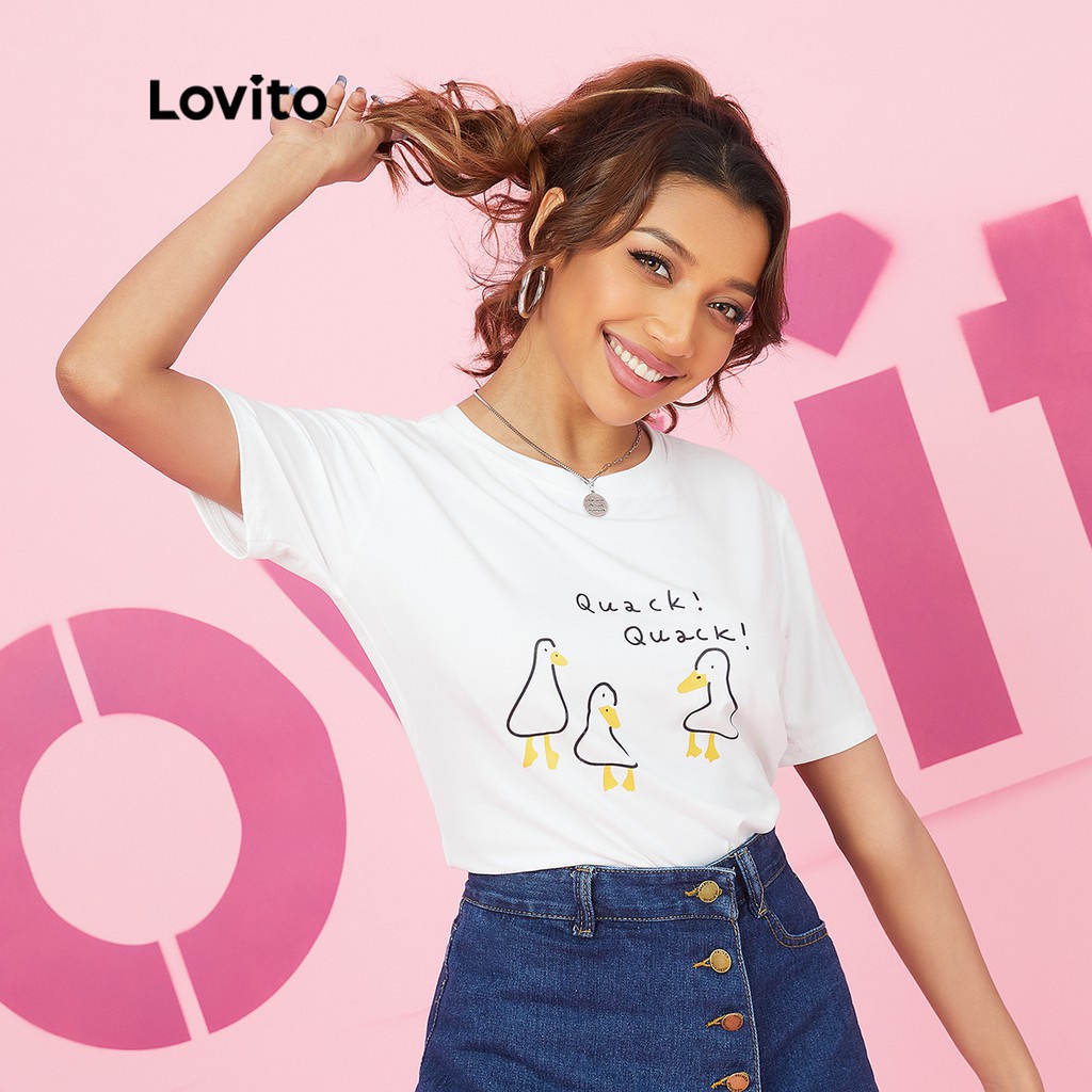 Áo thun Lovito cơ bản in chữ phong cách thường ngày L16X009 (nhiều màu sắc)