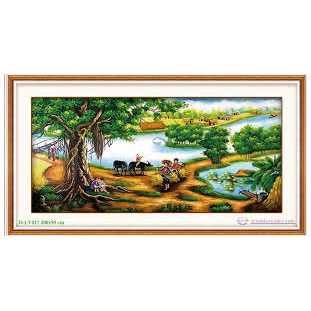 Tranh Đính Đá Cây Đa Đầu Làng LV017,200x95cm,chưa đính