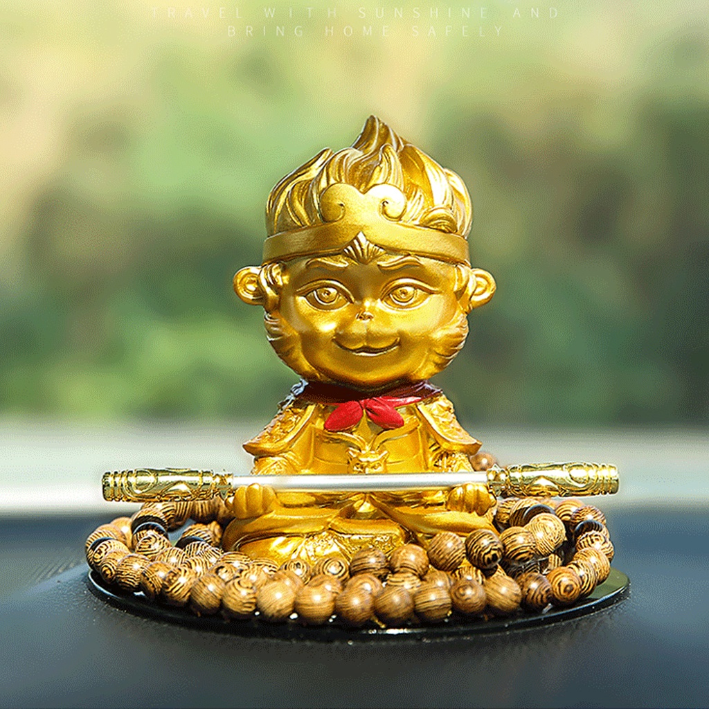 Tượng Tôn Ngộ Không Để Trang Trí Taplo Ô Tô - Có Tặng Kèm Đế Dán, Gậy Thép Kim Cô Và Vòng Gỗ