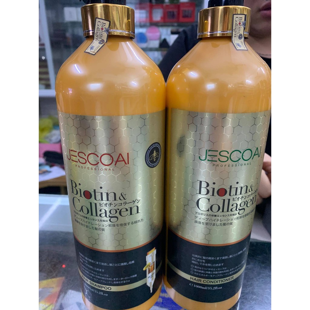 Cặp Dầu gội xả Biotin collagen hương mật ong JESCOAI 1000ml x2