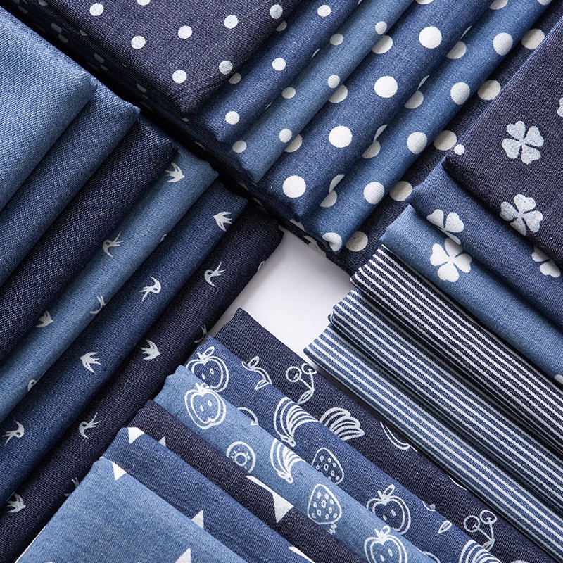 Tấm Vải denim cotton Mỏng Mềm Mại 50x150cm In Họa Tiết Màu Xanh Dương / Trắng Dùng Làm Đồ Thủ Công