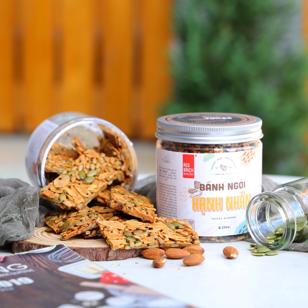 Bánh ngói hạnh nhân ăn kiêng Gạch đỏ hũ 250g, bánh giảm cân không đường, keto tiện lợi tốt cho gym, yoga