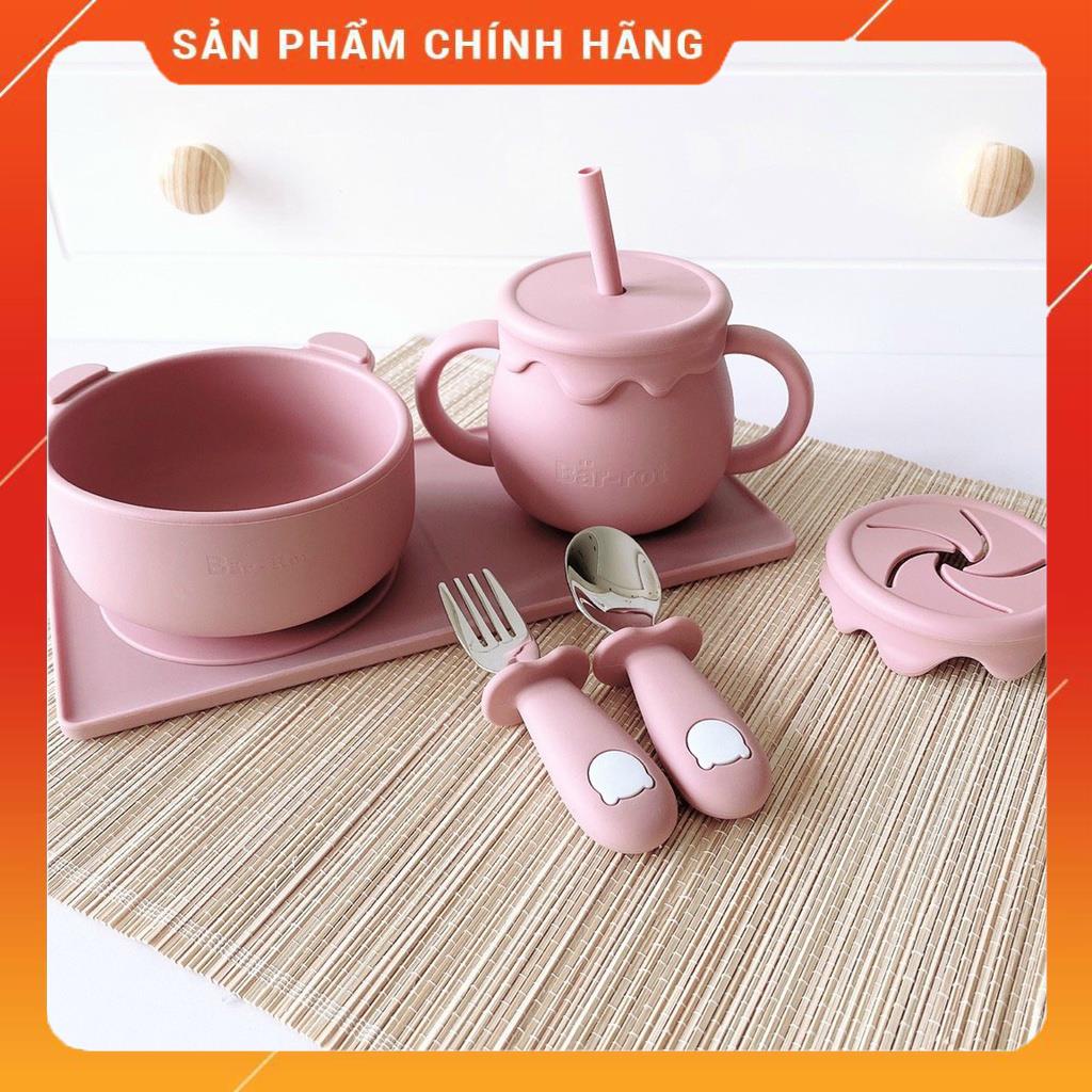 Bát có đế hít Thìa Dĩa Cốc tập hút ăn dặm Bar rot - Sét Thìa Nĩa cao cấp cho bé
