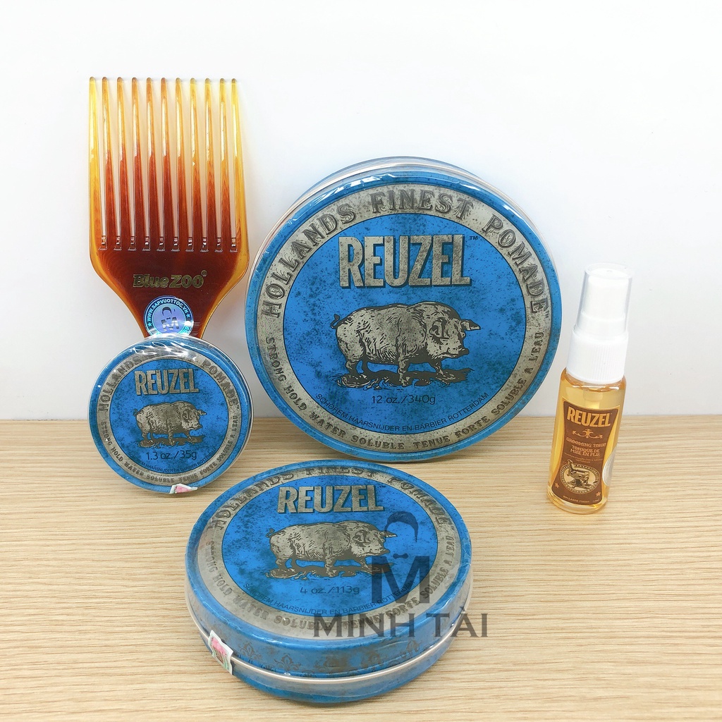 [ Full Size ] Sáp Vuốt Tóc Nam Reuzel Blue Pomade + Xịt Dưỡng Tóc Reuzel Tonic 20ml + Lược Chải Tóc Pomade