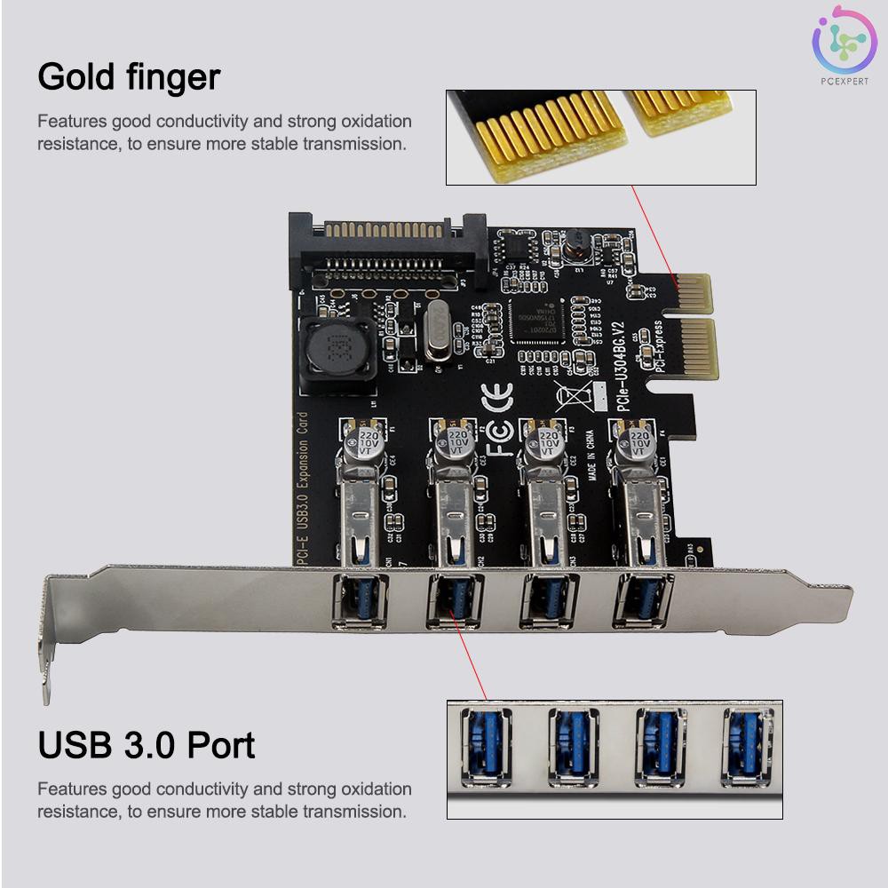 PCER♥Four Ports USB 3.0 Super Fast 5Gbps PCI-E Expansion Card PCI Express Adapter Converter Card Pow