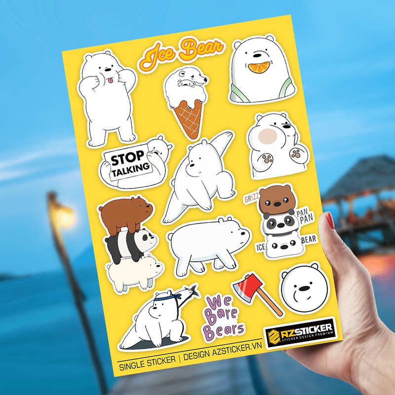 Set 3 Bộ Hình Dán Singer Sticker Gấu We Bare Bear | Sticker Dán Laptop , Điện Thoại Nón Bảo Hiểm Chống Thấm Nước