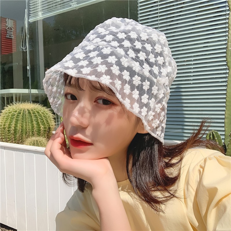 Nón Tai Bèo Phối Ren Hoa Thoáng Khí Phong Cách Nhật Bản