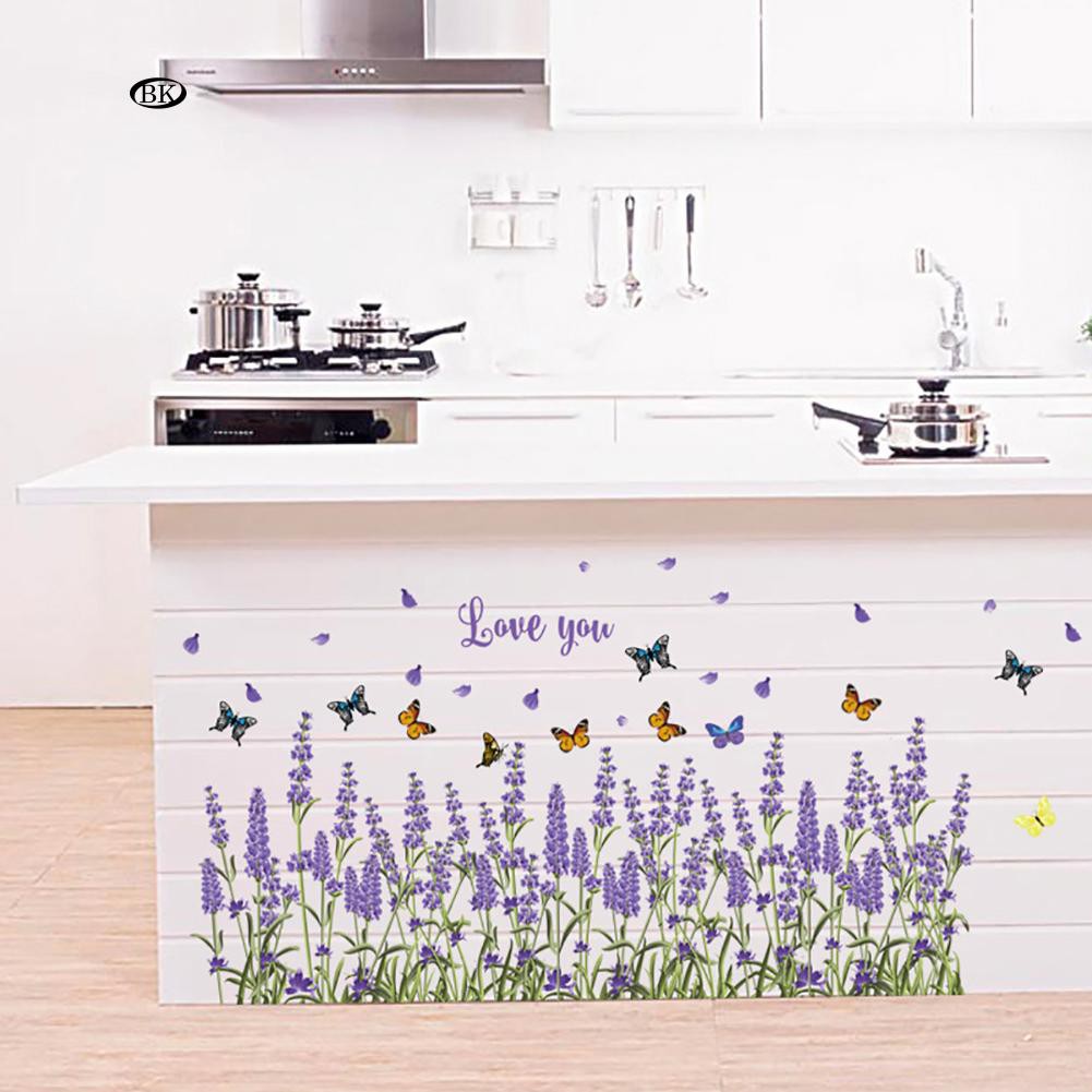 Bình Nước BK Kiểu Dáng Đơn Giản Hiện Đại✿Decal Dán Tường Hình Hoa Oải Hương Và Bướm