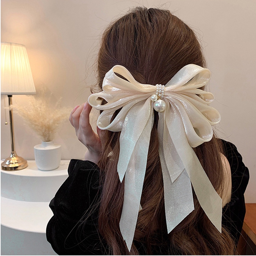 Kẹp Tóc Hình Nơ Đính Ngọc Trai Thời Trang Hàn Quốc