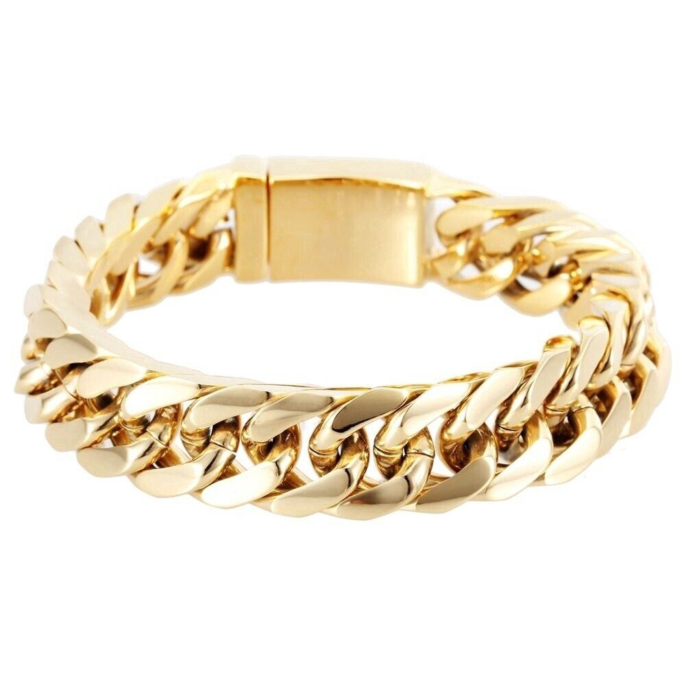 8.5&quot; Gold Plated Men's Jewelry Stainless Steel Curb Cuban Chain Bracelet